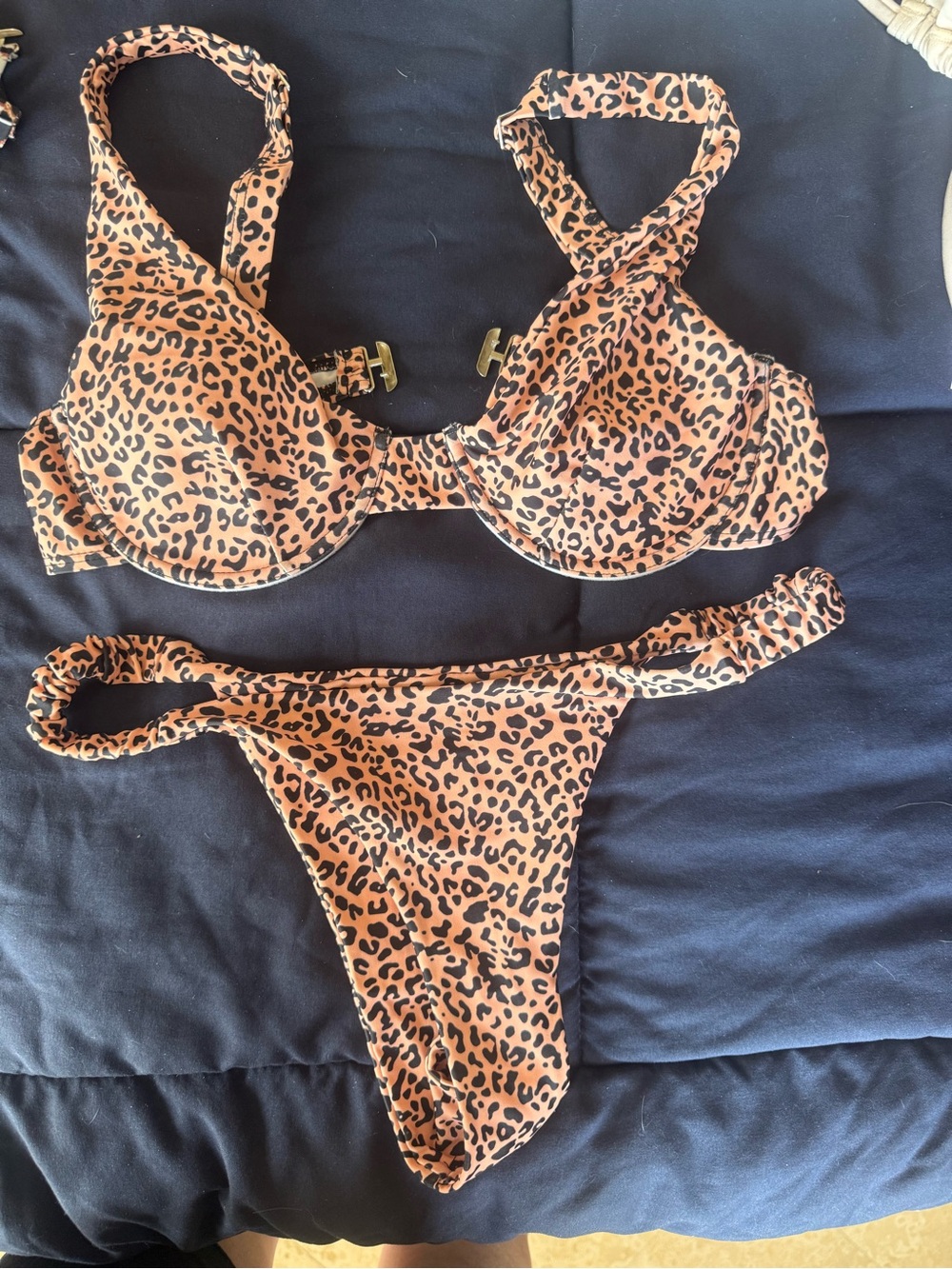 SHEIN Leopard Print Bikini Set - Peach & Black